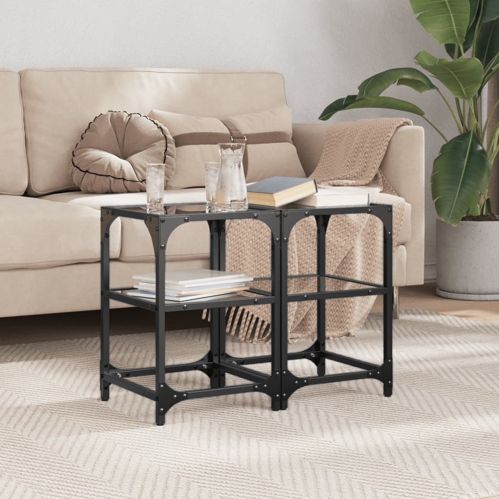 Tables basses avec dessus en verre noir 2 pcs 30x30x45 cm acier