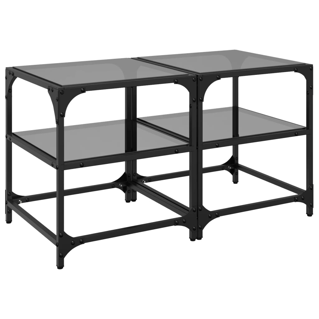 Tables basses avec dessus en verre noir 2 pcs 40x40x45 cm acier