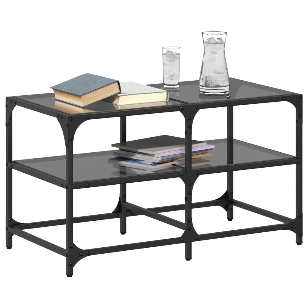 Table basse avec dessus en verre noir 78,5x40x45 cm acier