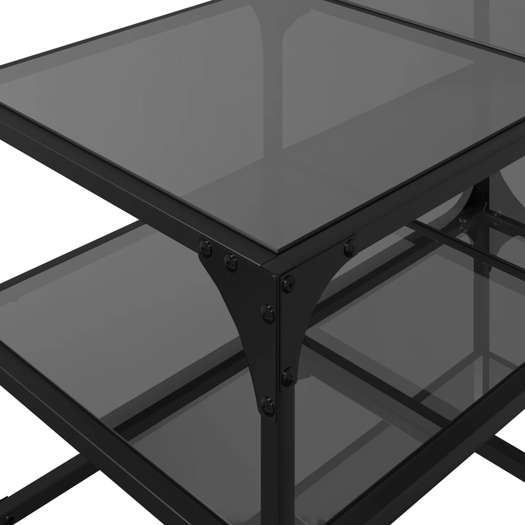 Table basse avec dessus en verre noir 78,5x40x45 cm acier