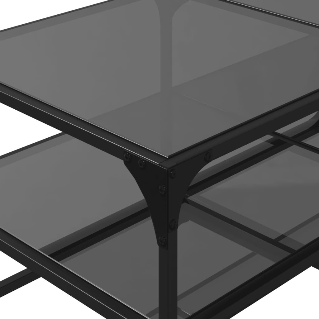 Table basse avec dessus en verre noir 98,5x50x45 cm acier