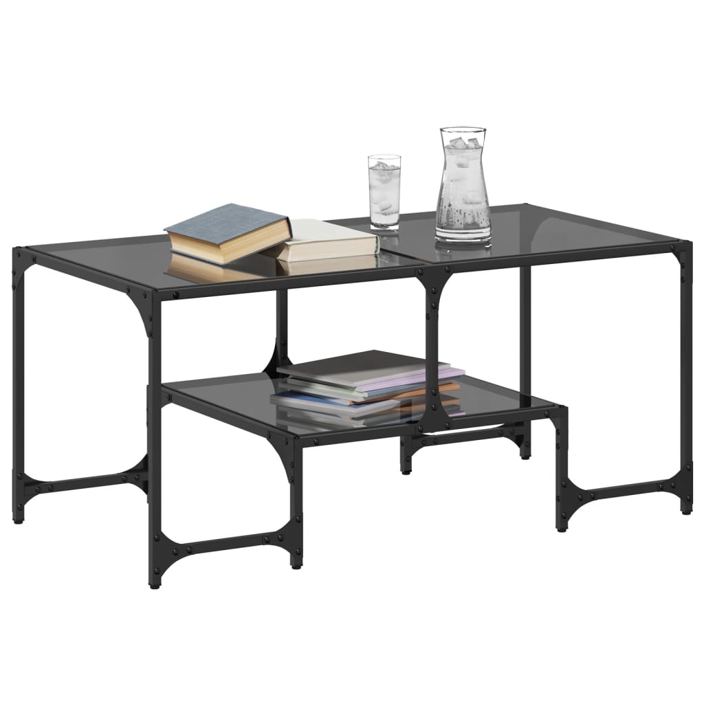 Table basse avec dessus en verre noir 98,5x50x45 cm acier