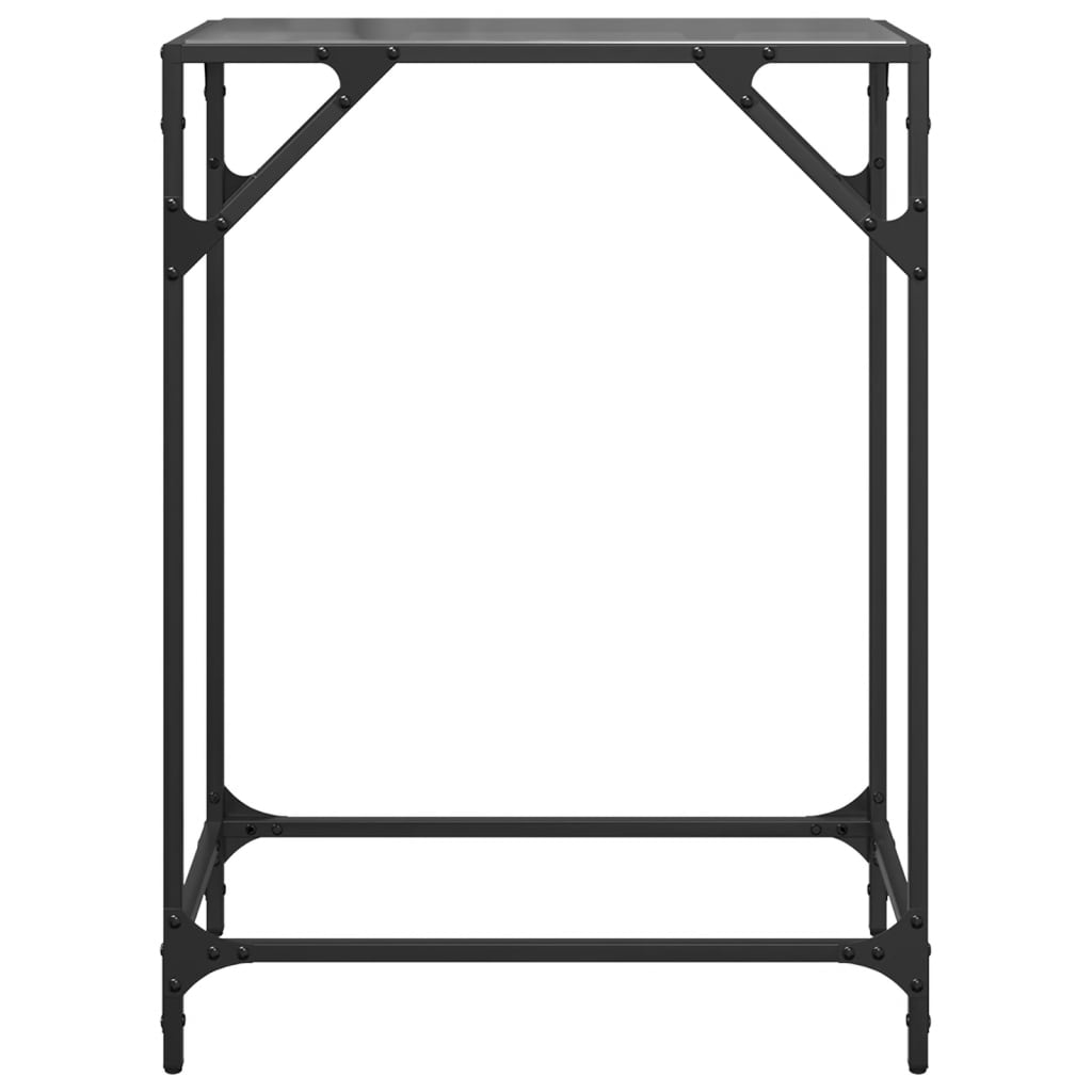 Table console avec dessus en verre noir 60x35x81 cm acier