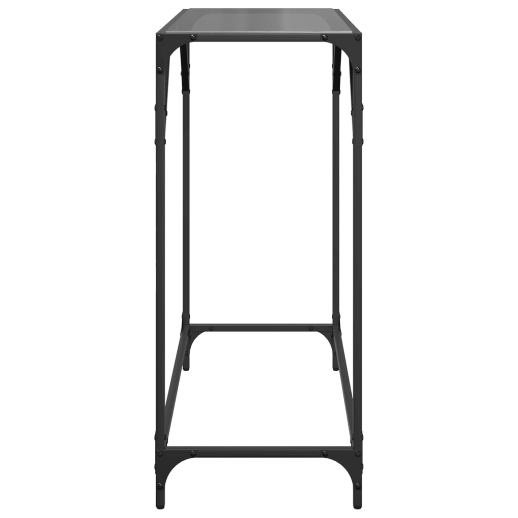 Table console avec dessus en verre noir 80x35x81 cm acier