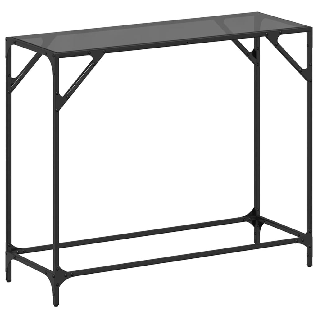 Table console avec dessus en verre noir 98x35x81 cm acier