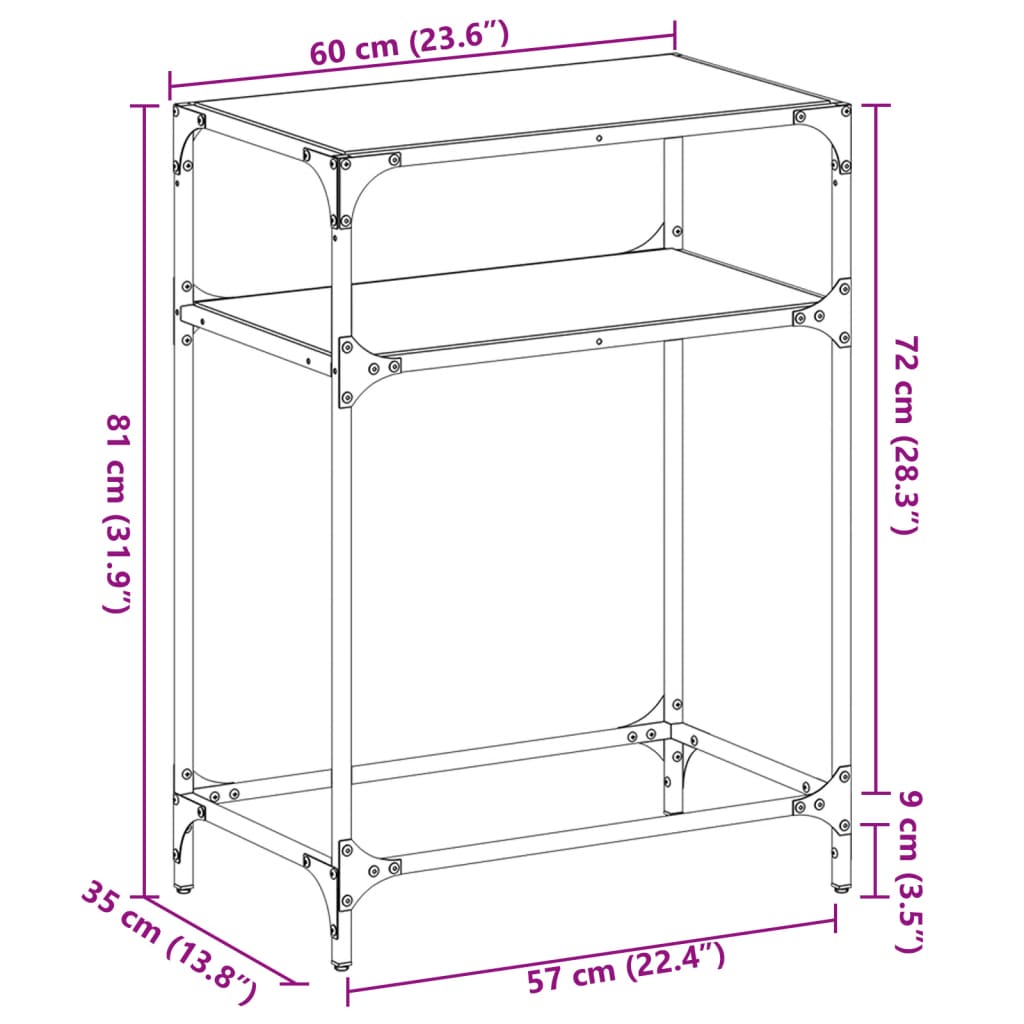 Console table with transparent glass top 60x35x81cm steel