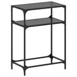 Table console avec dessus en verre noir 60x35x81 cm acier