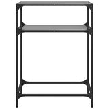 Table console avec dessus en verre noir 60x35x81 cm acier