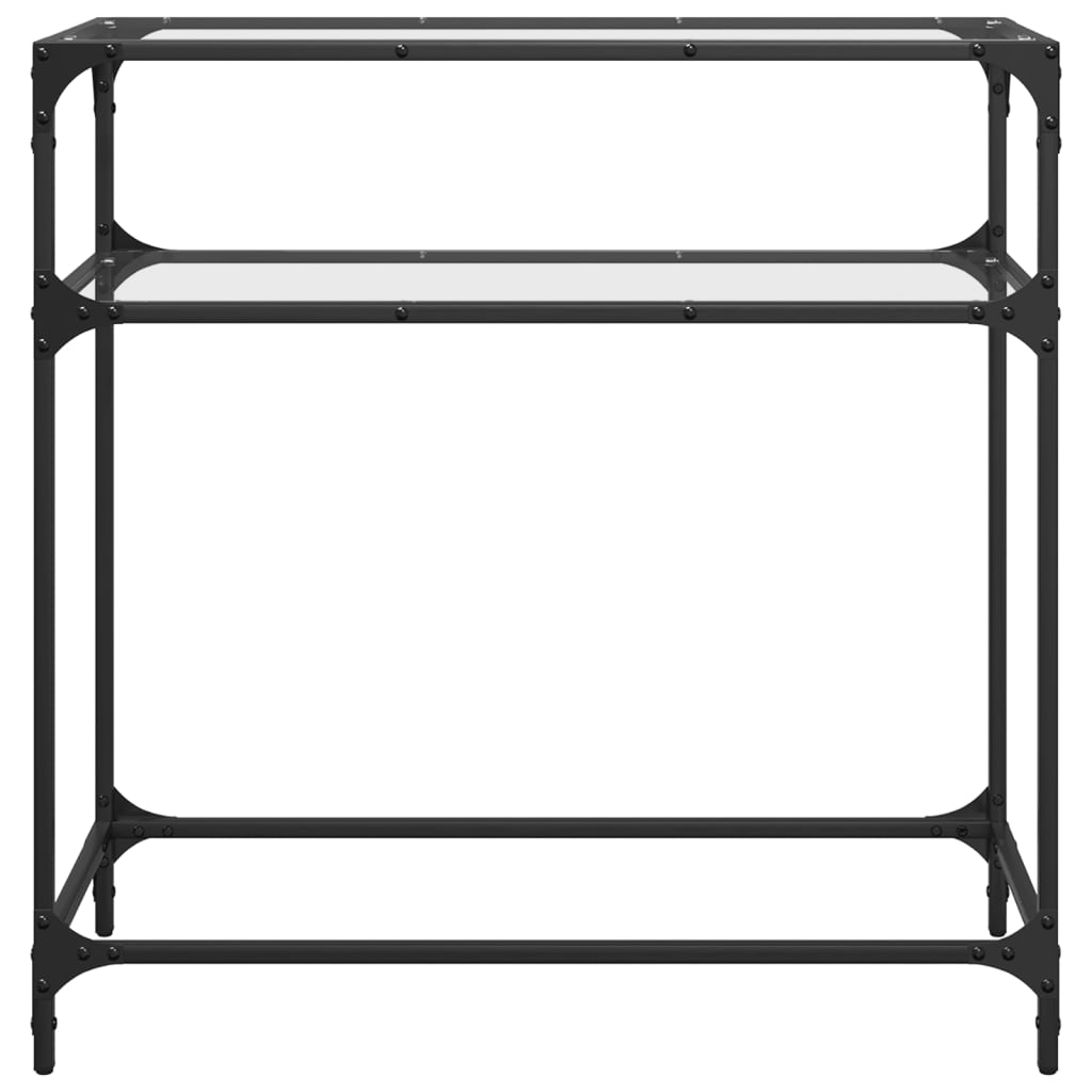 Table console avec dessus en verre transparent 80x35x81cm acier