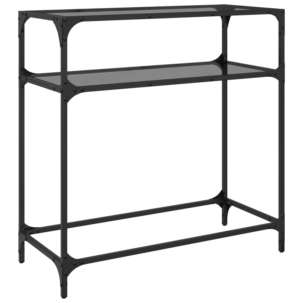 Table console avec dessus en verre noir 80x35x81 cm acier