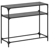 Table console avec dessus en verre noir 98x35x81 cm acier