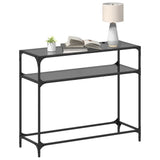 Table console avec dessus en verre noir 98x35x81 cm acier