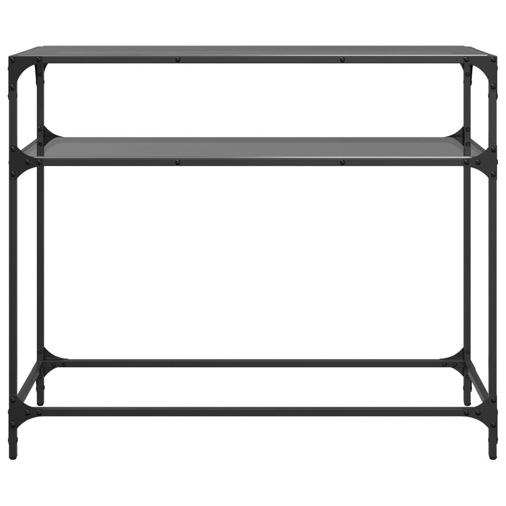 Table console avec dessus en verre noir 98x35x81 cm acier