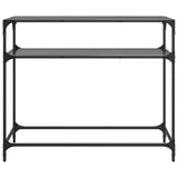 Table console avec dessus en verre noir 98x35x81 cm acier