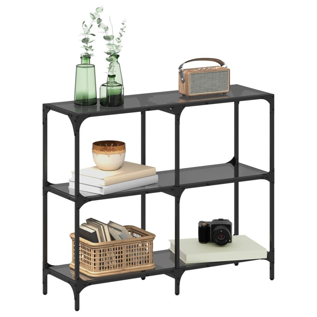 Console table with black glass top 98x30x81 cm steel