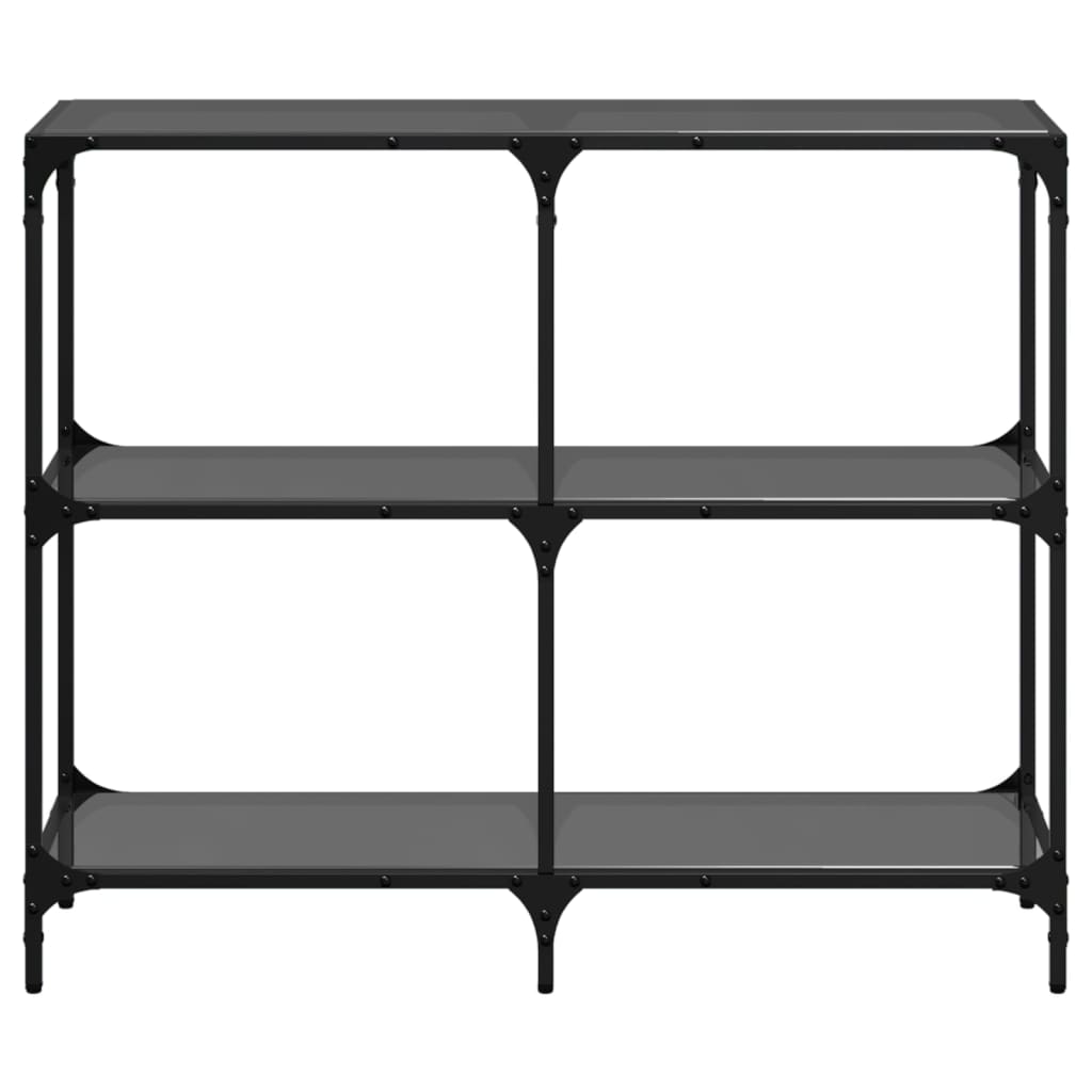 Table console avec dessus en verre noir 98x30x81 cm acier