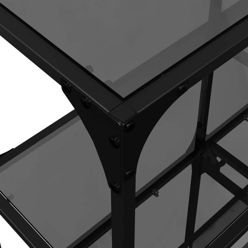 Table console avec dessus en verre noir 98x30x81 cm acier