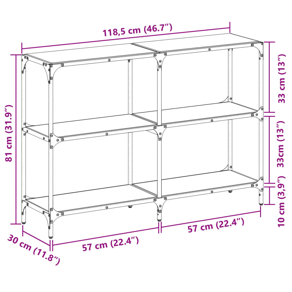 Table console avec dessus en verre transparent 118,5x30x81 cm