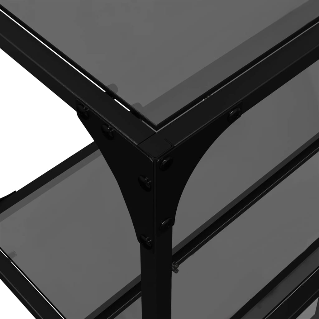 Table console avec dessus en verre noir 194,5x30x81 cm acier