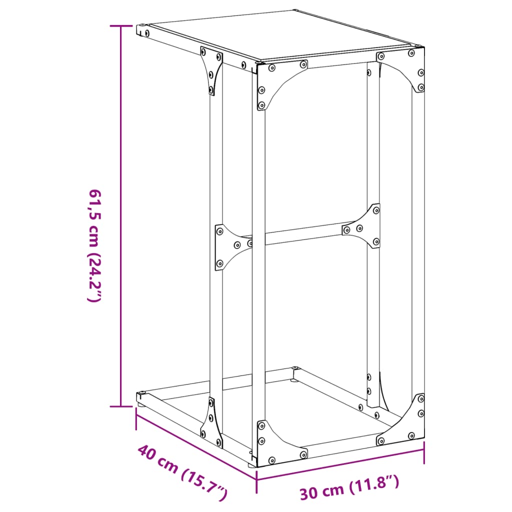 Table d'appoint avec verre transparent 40x30x61,5 cm acier