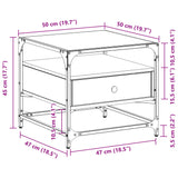 Table basse avec dessus en verre sonoma gris 50x50x45 acier