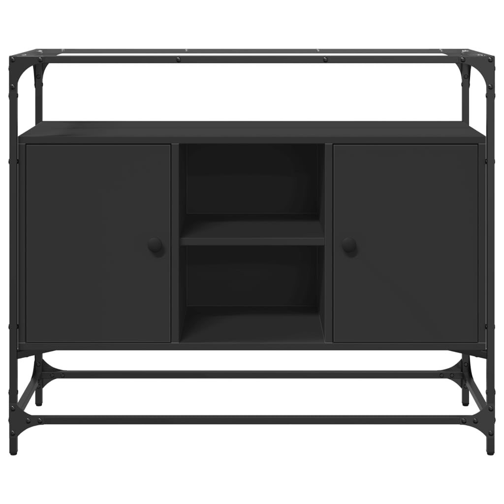 Buffet avec dessus en verre noir 98x35x81 cm bois d'ingénierie