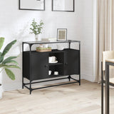 Buffet avec dessus en verre noir 98x35x81 cm bois d'ingénierie