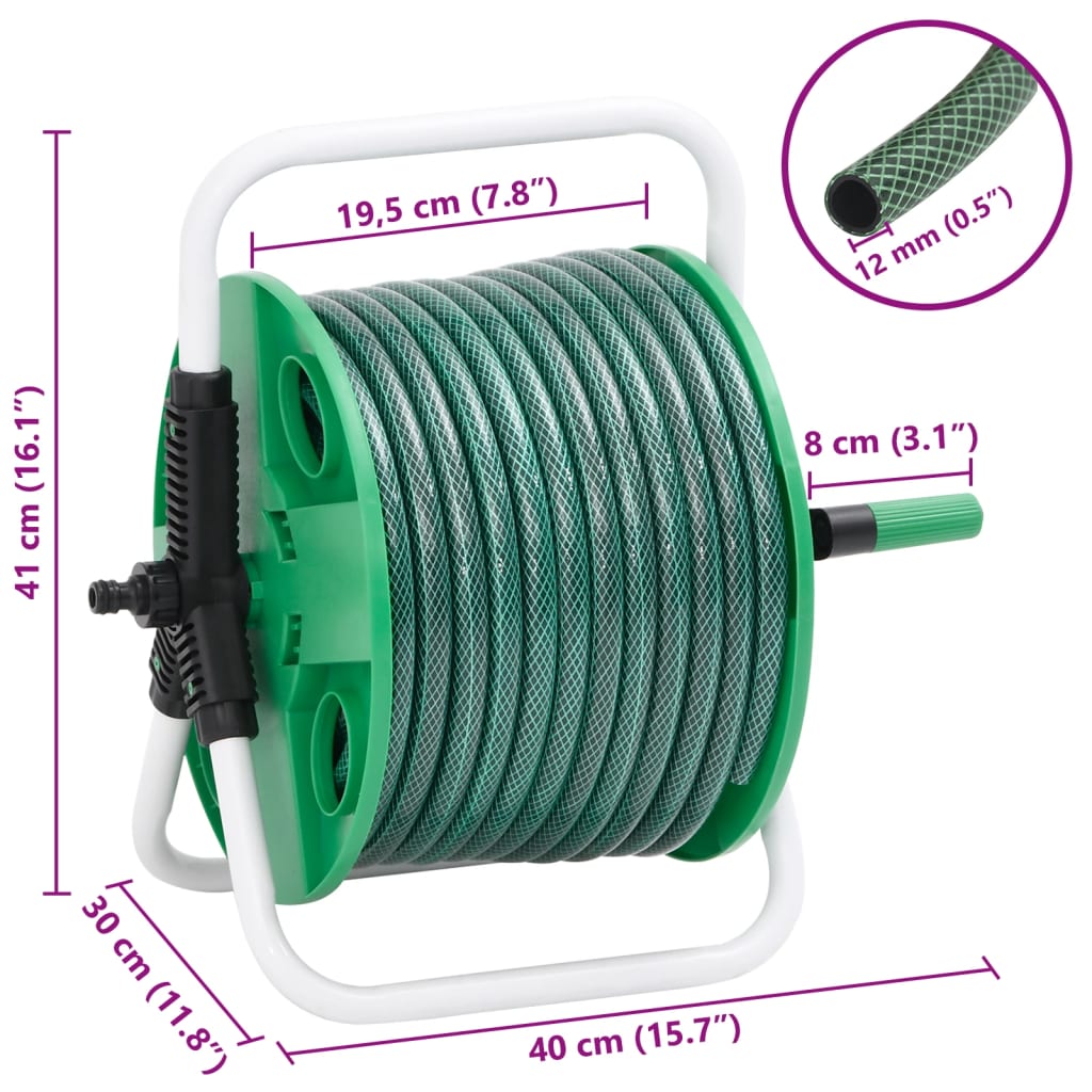 Enrouleur de tuyau vert sur pied avec tuyau de 50 m PVC