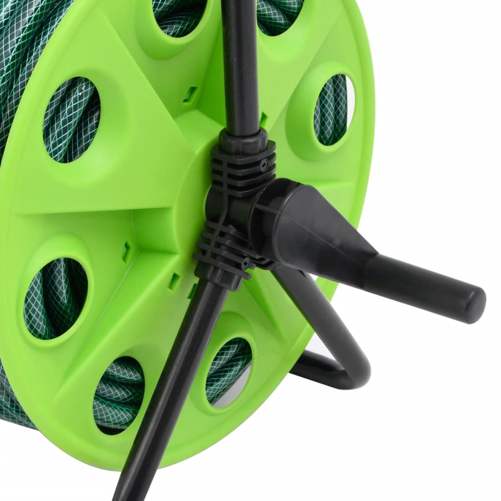 Enrouleur de tuyau vert sur pied avec jeu de raccords de tuyaux