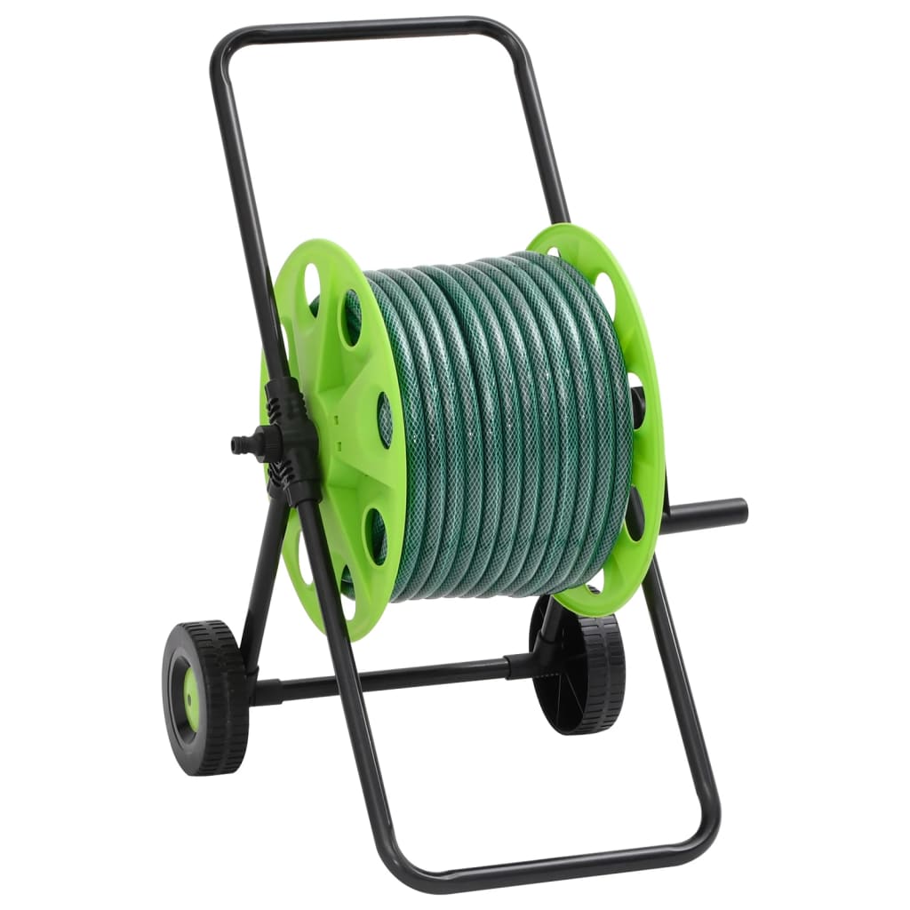 Chariot enrouleur vert et jeu de raccords de tuyaux 1,27cm 50 m