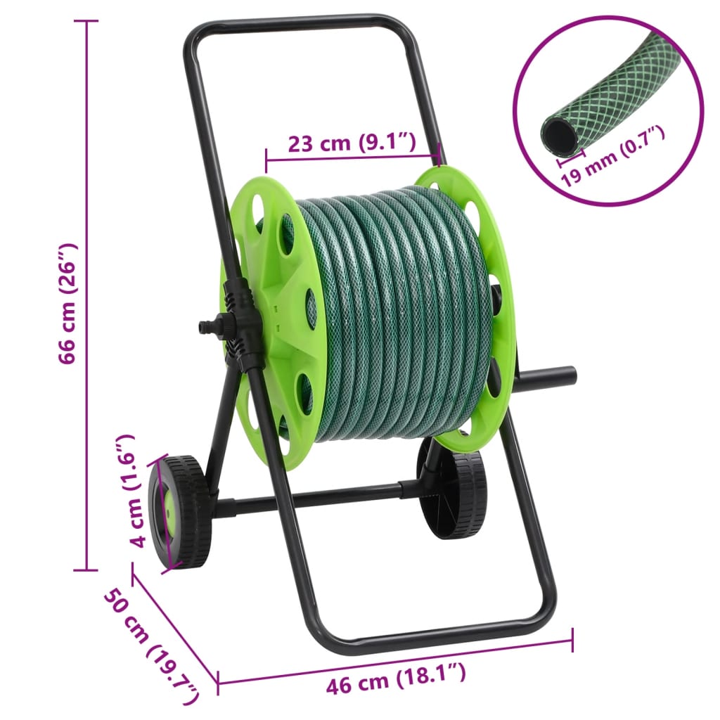 Grüner Rollenwagen mit Schlauchanschlussset 1,9 cm 30 m