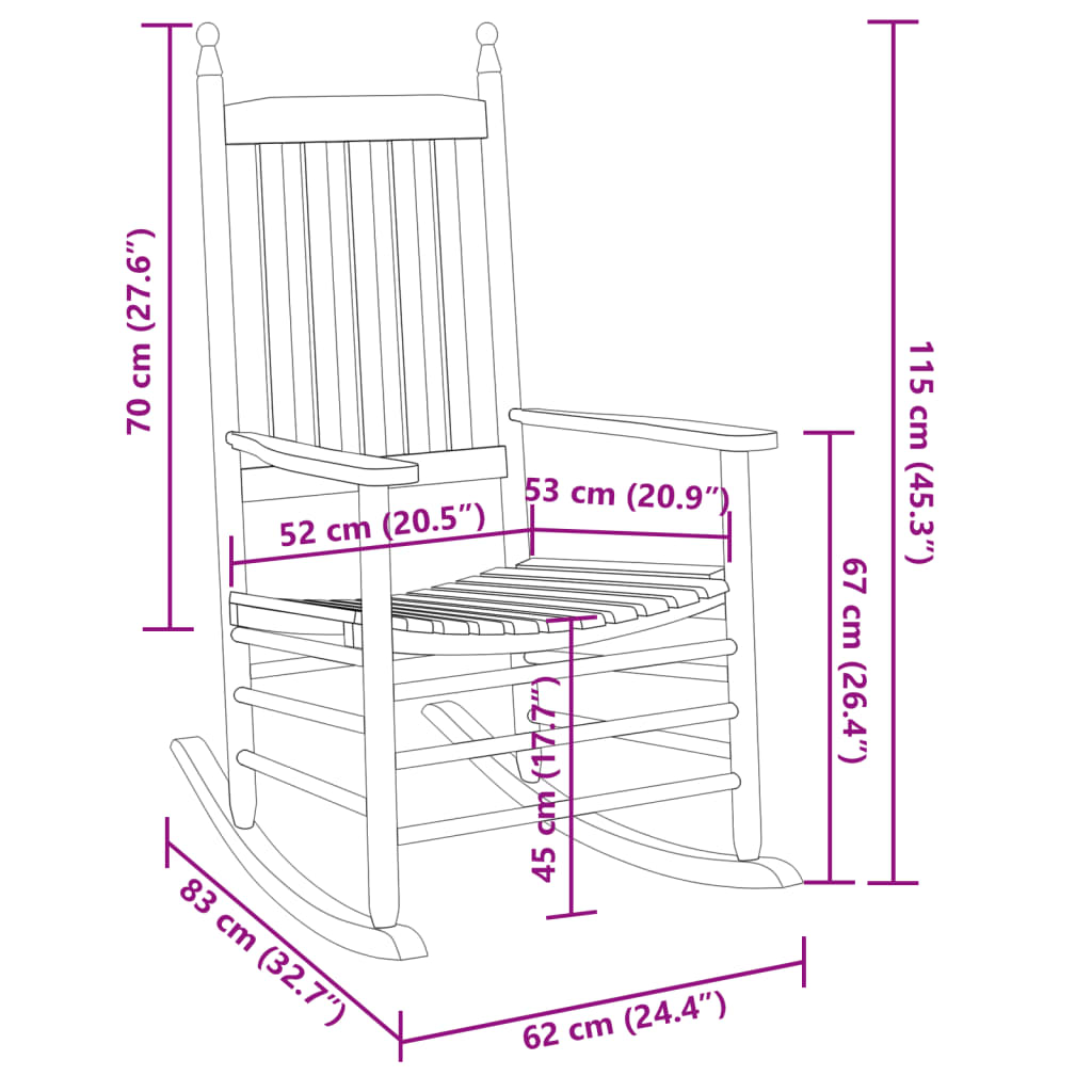 Chaise à bascule avec table pliable blanc bois massif peuplier