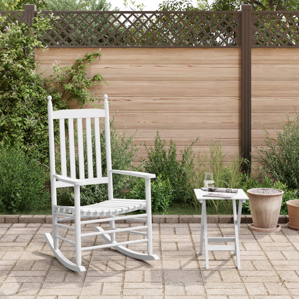 Chaise à bascule avec table pliable blanc bois massif peuplier