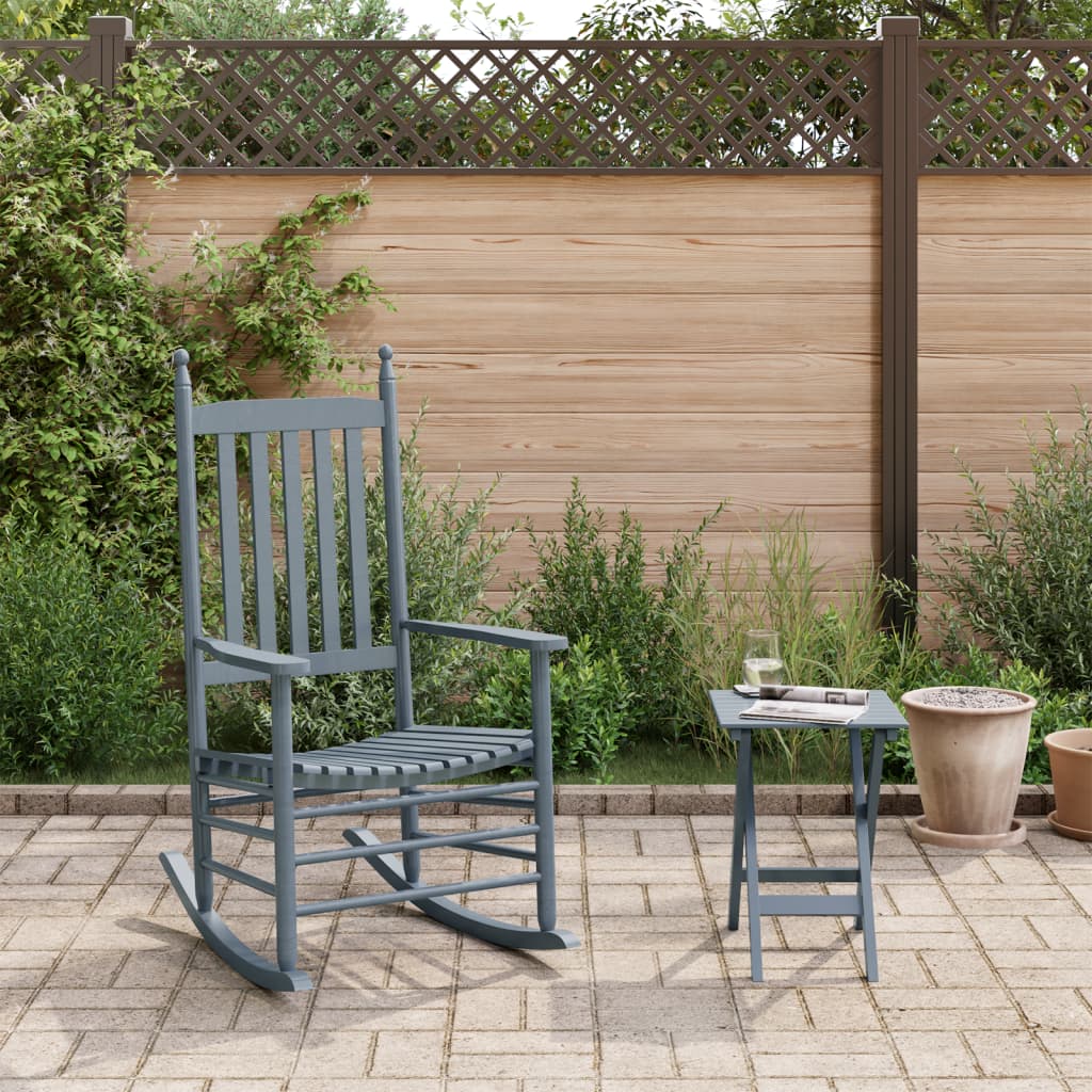 Chaise à bascule avec table pliable gris bois massif peuplier