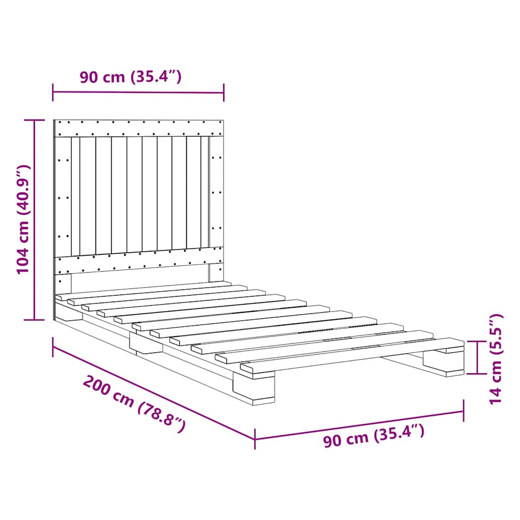 Cadre de lit sans matelas avec tête de lit 90x200cm bois massif