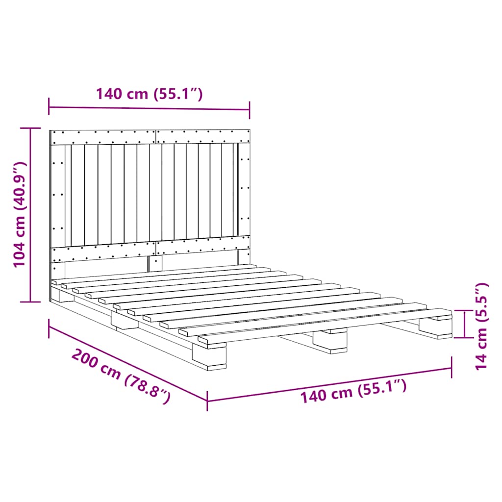 Cadre de lit sans matelas avec tête de lit bois massif