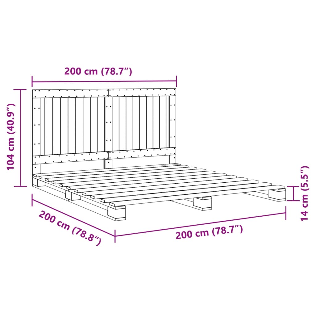 Cadre de lit sans matelas avec tête de lit 200x200 cm