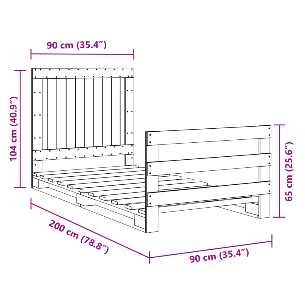 Cadre de lit sans matelas avec tête de lit 90x200 cm