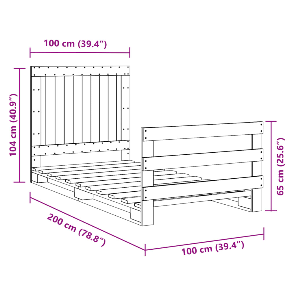 Cadre de lit sans matelas avec tête de lit 100x200 cm