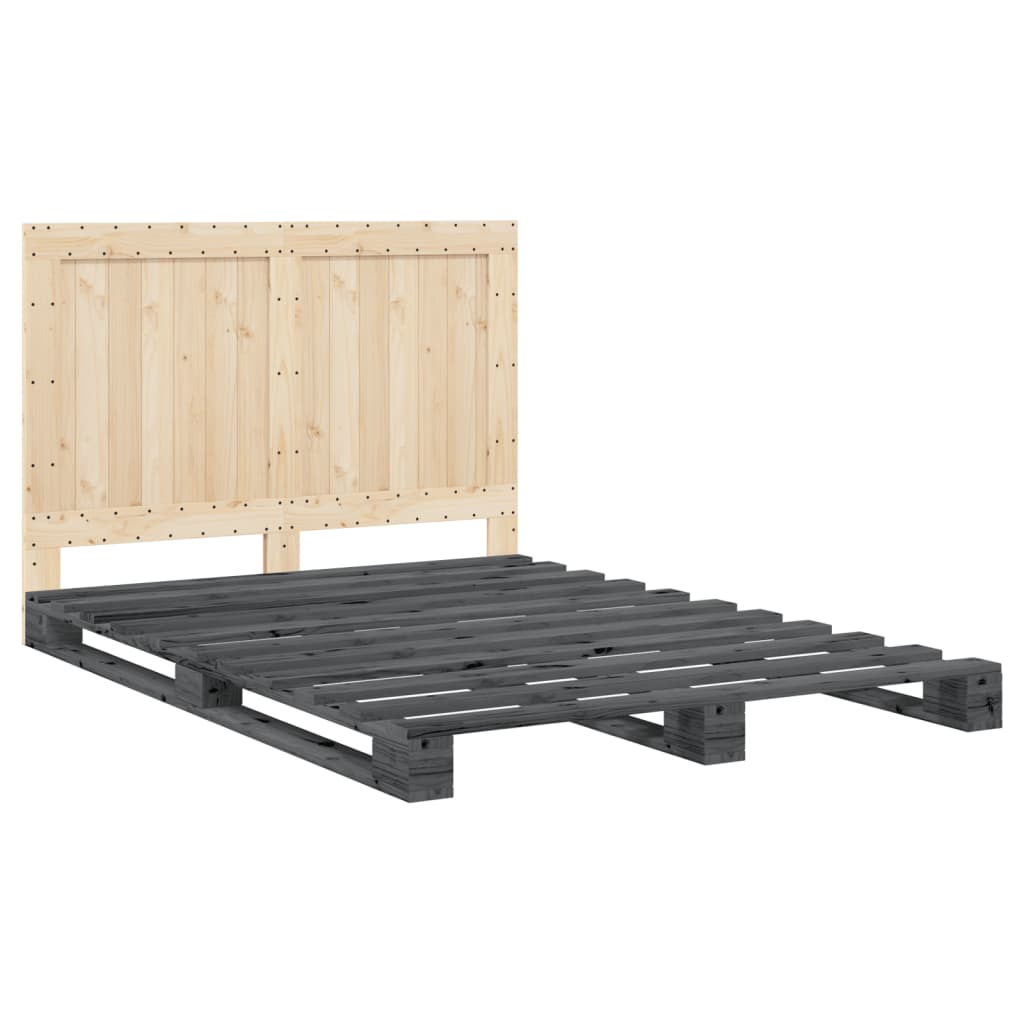 Cadre de lit sans matelas gris 140x200 cm bois massif de pin