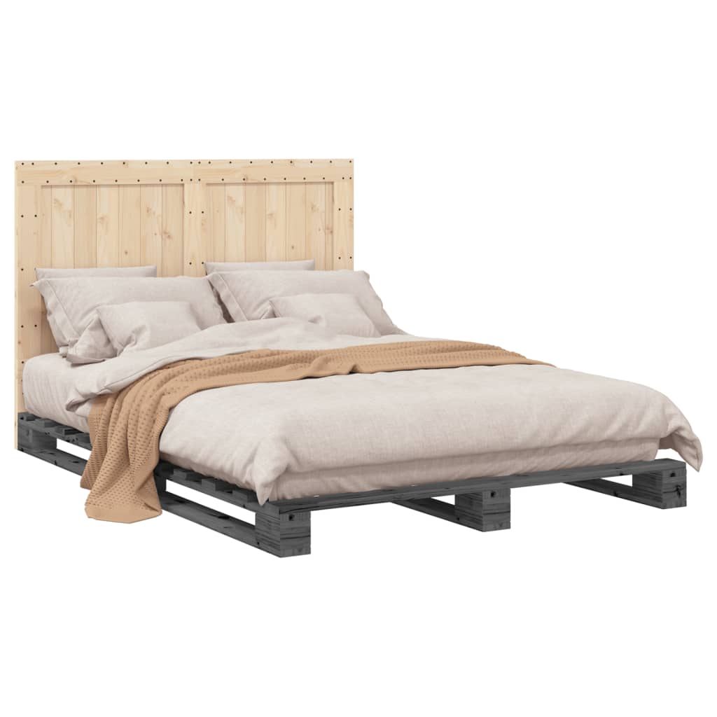 Cadre de lit sans matelas gris 140x200 cm bois massif de pin