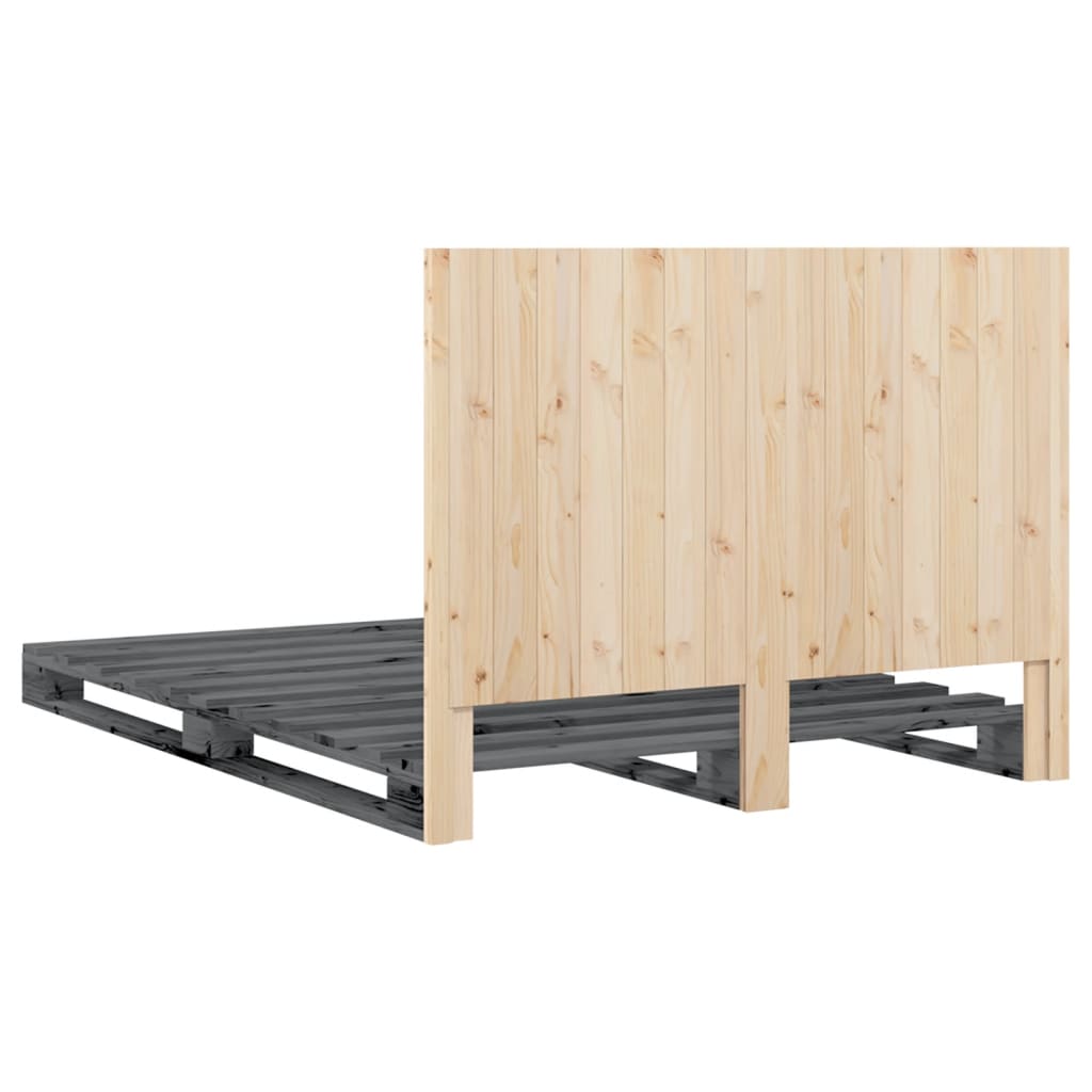 Cadre de lit sans matelas gris 140x200 cm bois massif de pin