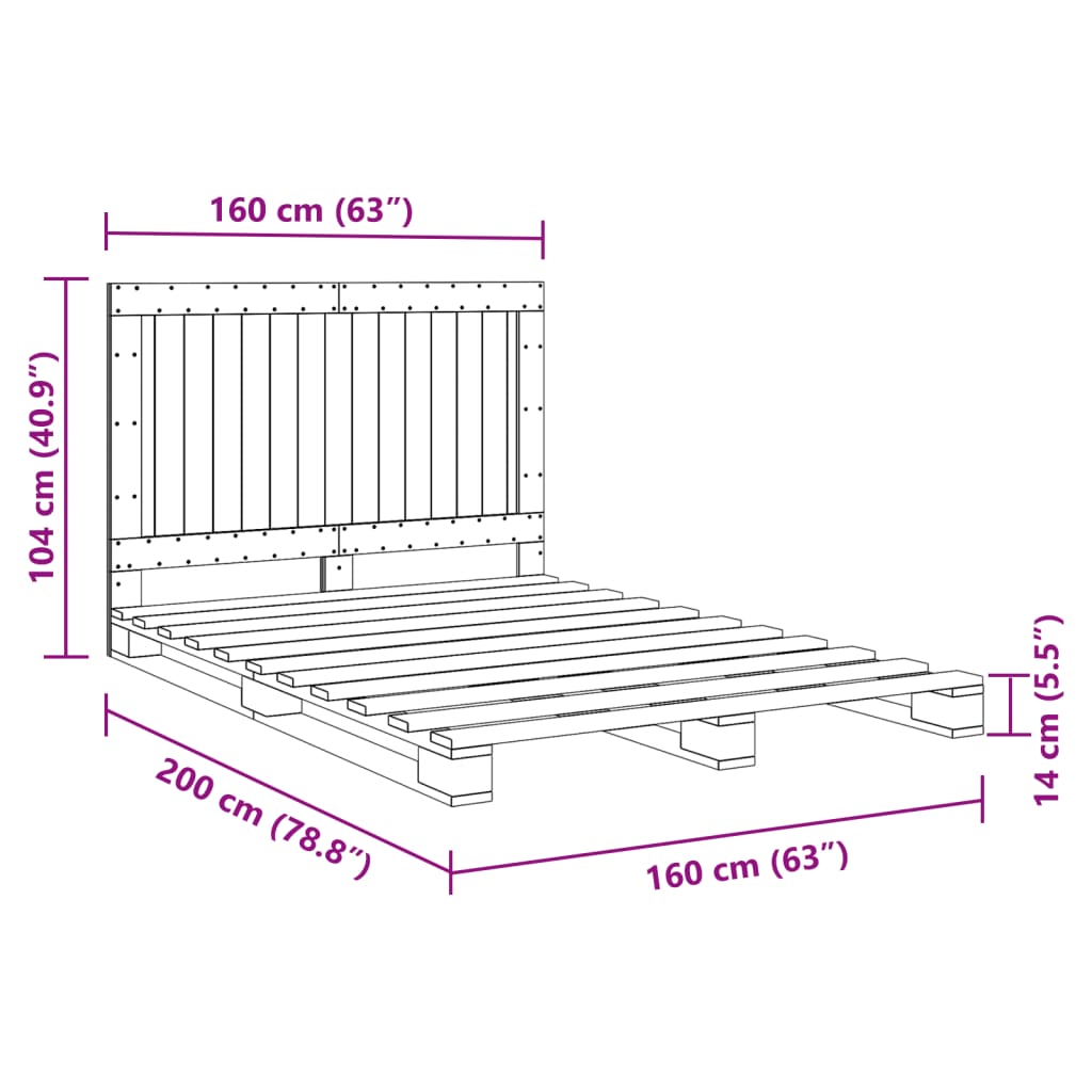 Cadre de lit sans matelas gris 160x200 cm bois de pin massif