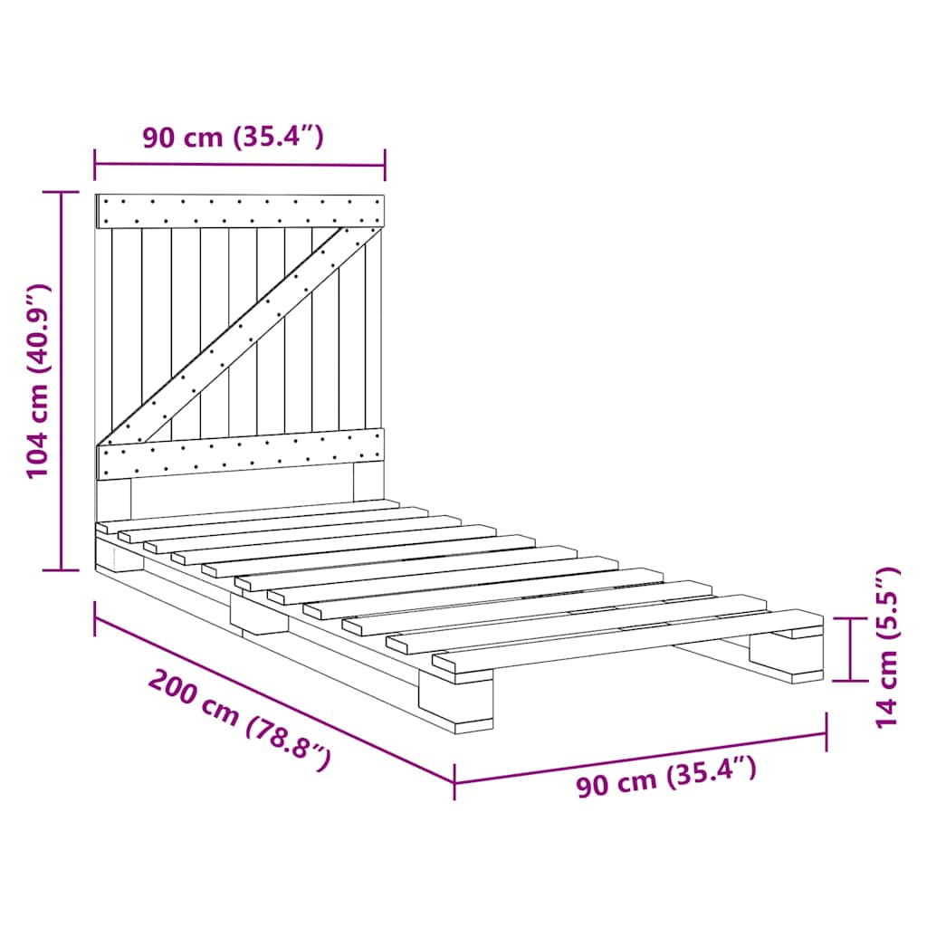 Cadre de lit sans matelas avec tête de lit 90x200 cm