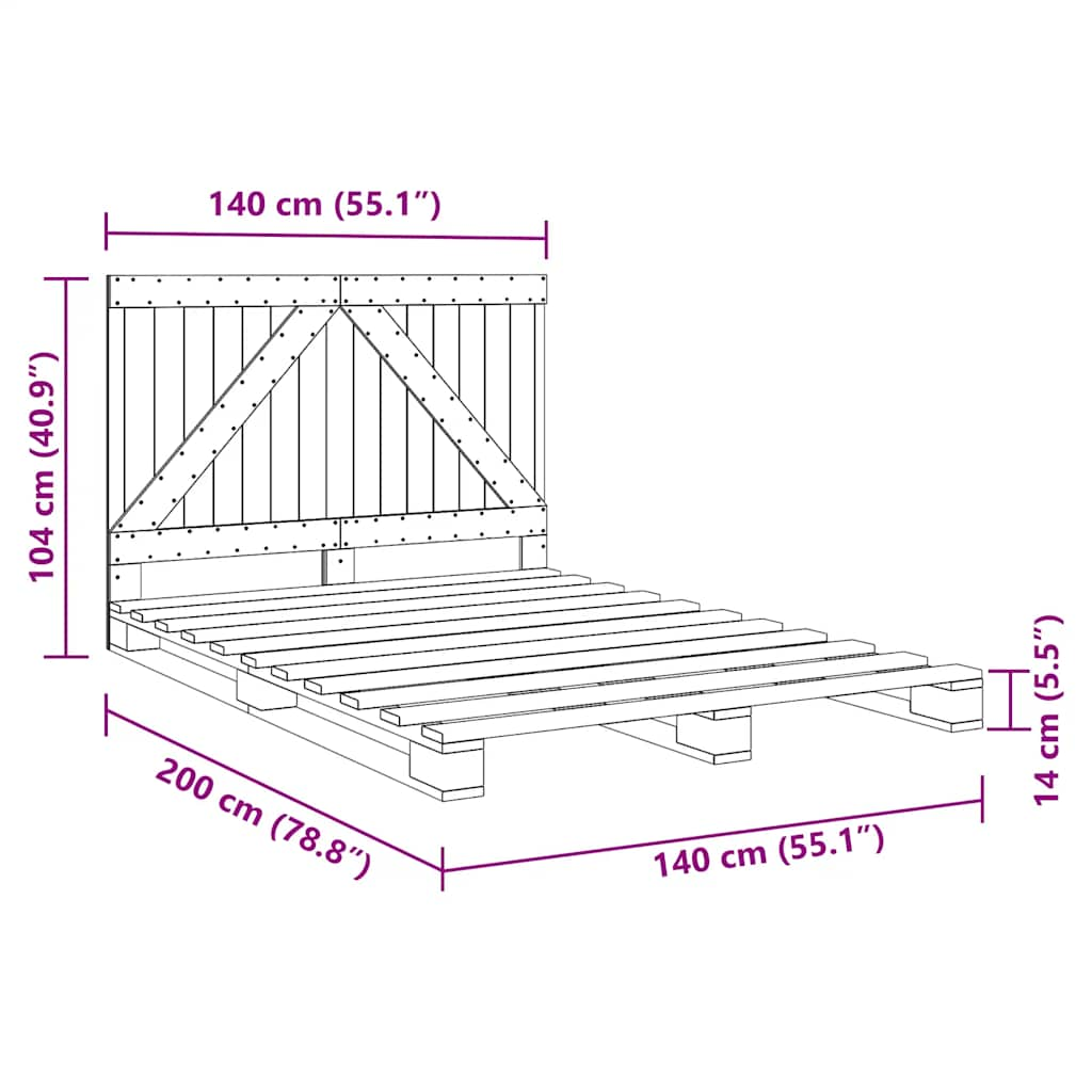 Cadre de lit sans matelas avec tête de lit bois massif