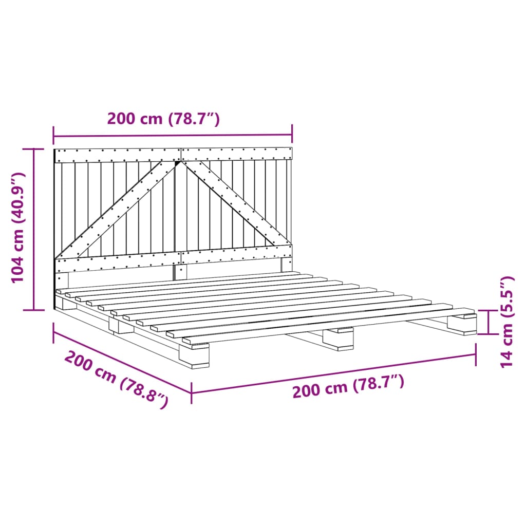 Cadre de lit sans matelas avec tête de lit 200x200 cm