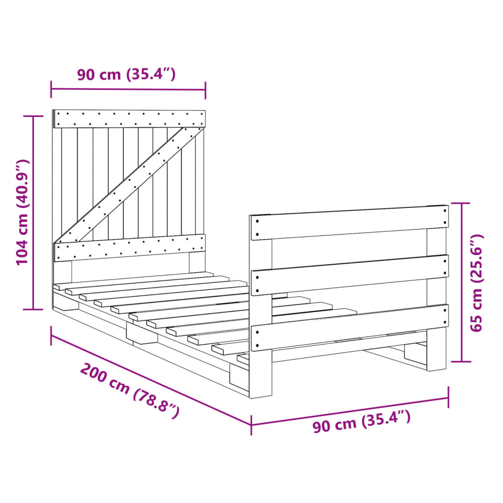 Cadre de lit sans matelas avec tête de lit 90x200 cm