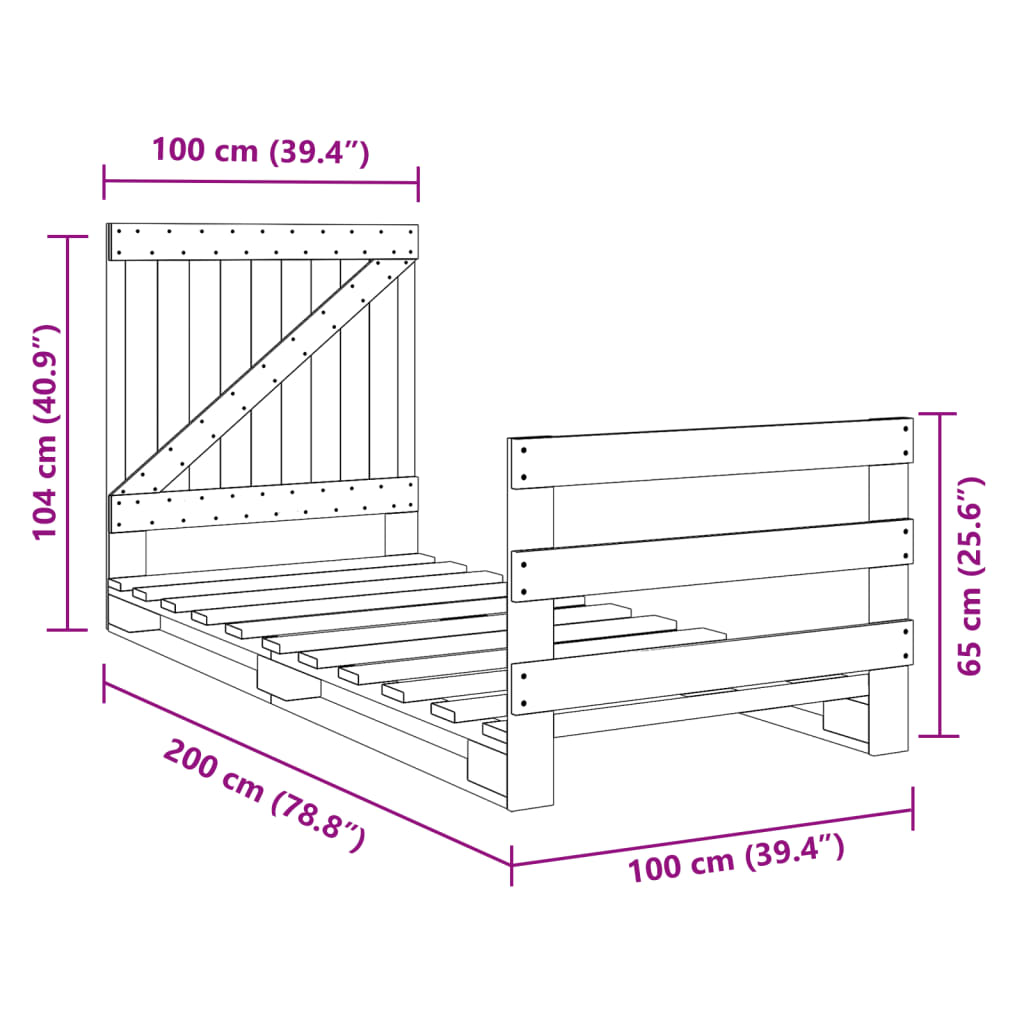 Cadre de lit sans matelas avec tête de lit 100x200 cm