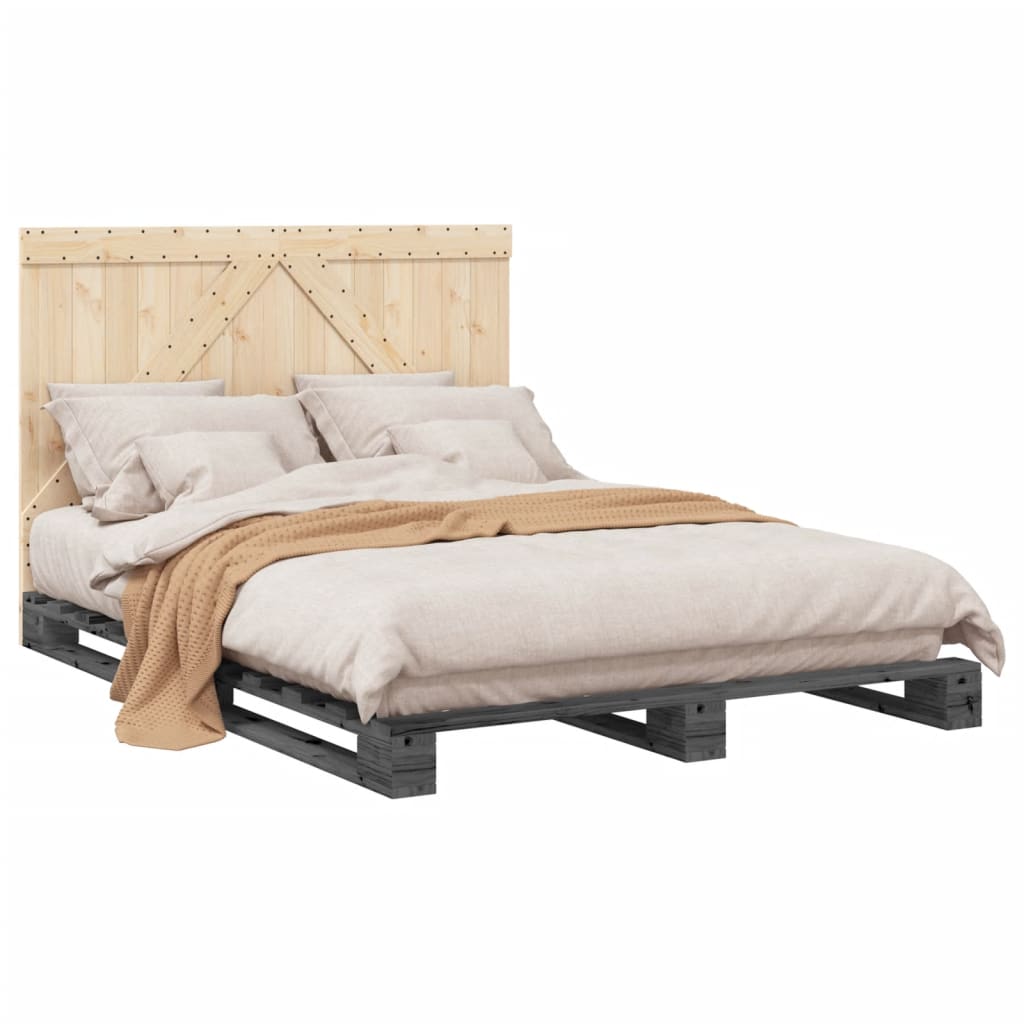 Cadre de lit sans matelas gris 140x200 cm bois massif de pin