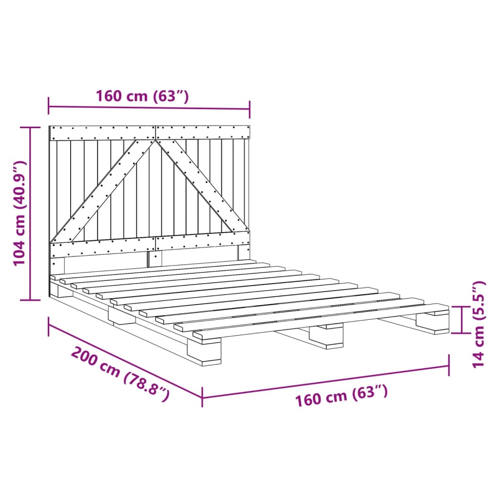 Cadre de lit sans matelas gris 160x200 cm bois de pin massif